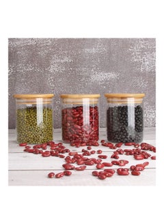 Lushh 3 Piece Glass Food Storage Jar  Set With Airtight Bamboo Lid Clear 500ml  - Image 2