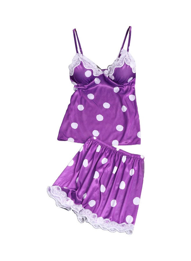 Leopard Dots Women Straps Shorts Sleepwear Outfit Purple Dot - Image 1