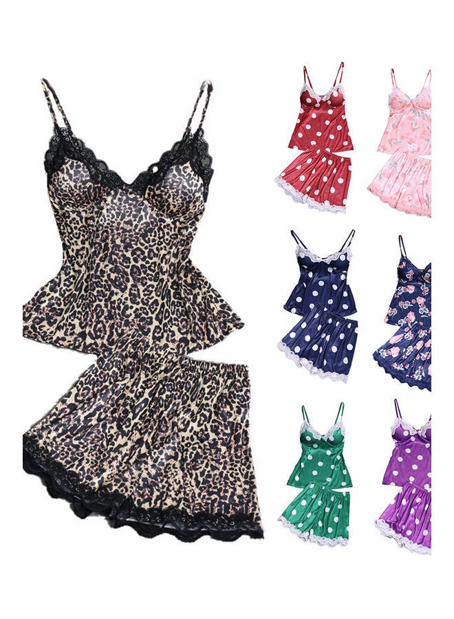 Leopard Dots Women Straps Shorts Sleepwear Outfit Purple Dot - Image 3