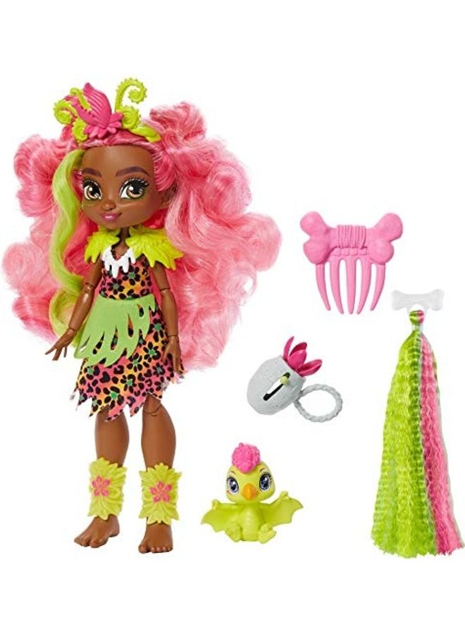 Mattel Games Cave Club Fernessa Doll Poseable Prehistoric Fashion Doll with Dinosaur Pet 2x13inch - Image 1