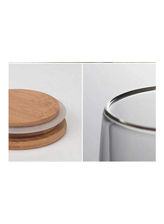 Lushh Double Walled Glass Coffee Cups with Handle and  Bamboo Lid Clear 250ml - Image 3