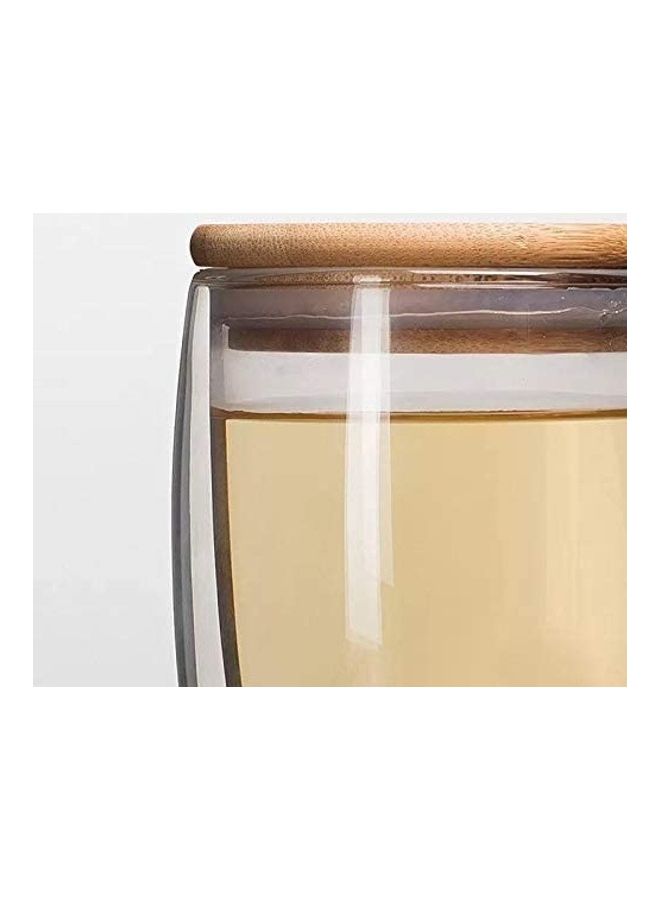 Lushh Double Walled Glass Coffee Cups with Handle and  Bamboo Lid Clear 250ml - Image 4