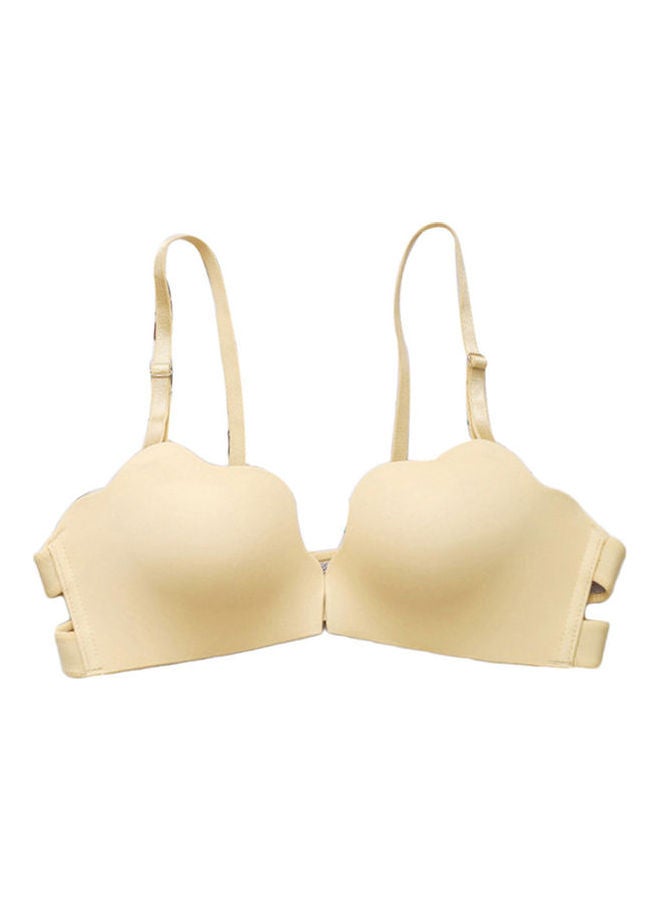 Front Closure Padded Push up Thin Bra Beige - Image 1