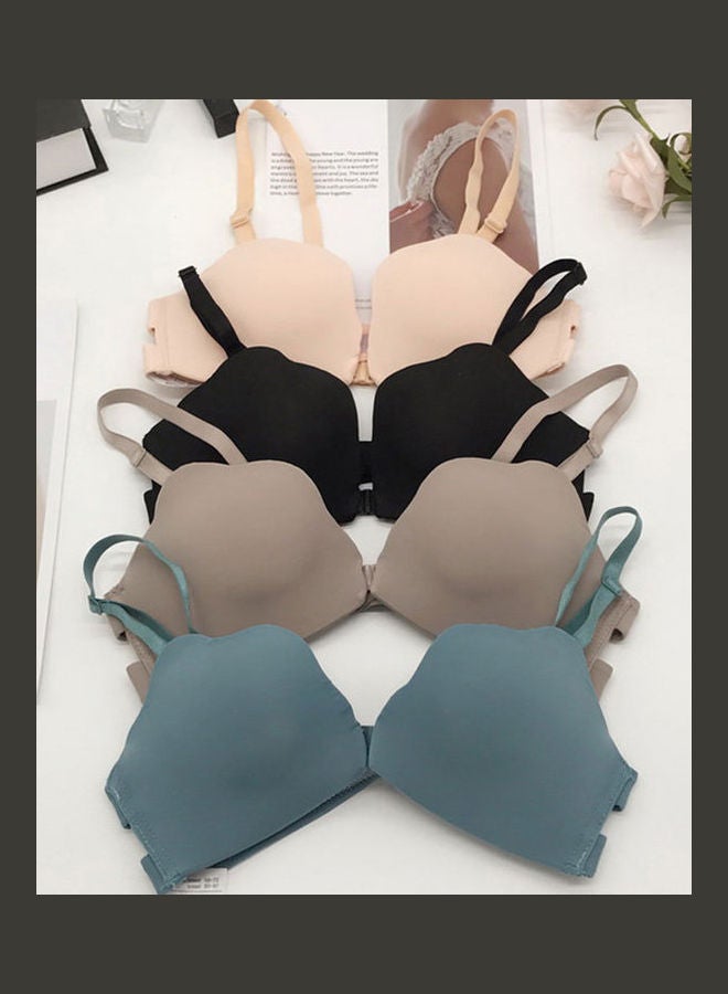 Front Closure Padded Push up Thin Bra Beige - Image 3