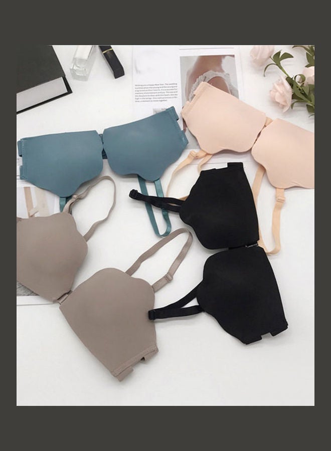 Front Closure Padded Push up Thin Bra Beige - Image 5