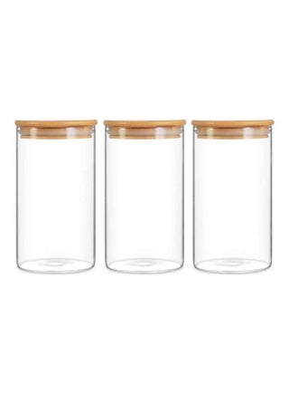 3 Piece Glass Food Container Set With Airtight Bamboo Lid Clear 750ml - v1610480808/N43676120A_1