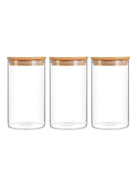 3 Piece Glass Food Container Set With Airtight Bamboo Lid Clear 750ml