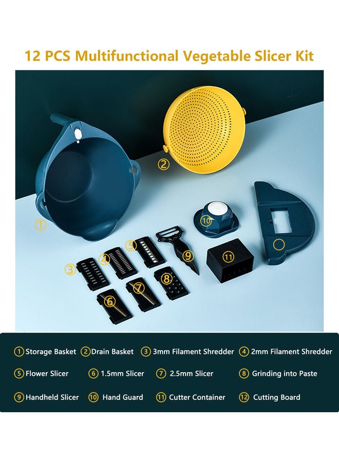 12-Piece Multifunctional Vegetable Slicer Kit Blue/Black/Yellow - Image 5
