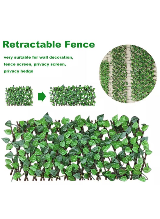 Expandable Wooden Fence With Artificial Faux Plant Leaves Green/Brown