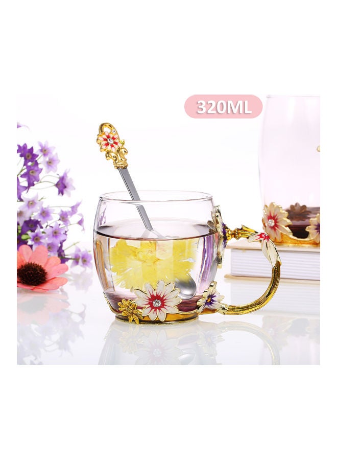 Handle Tea Coffee Cup with Spoon Cleaning Cloth Set 320ML brown - Image 1