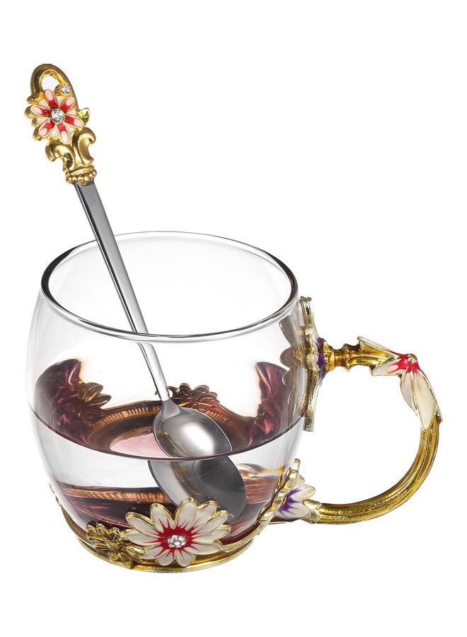Handle Tea Coffee Cup with Spoon Cleaning Cloth Set 320ML brown - Image 2