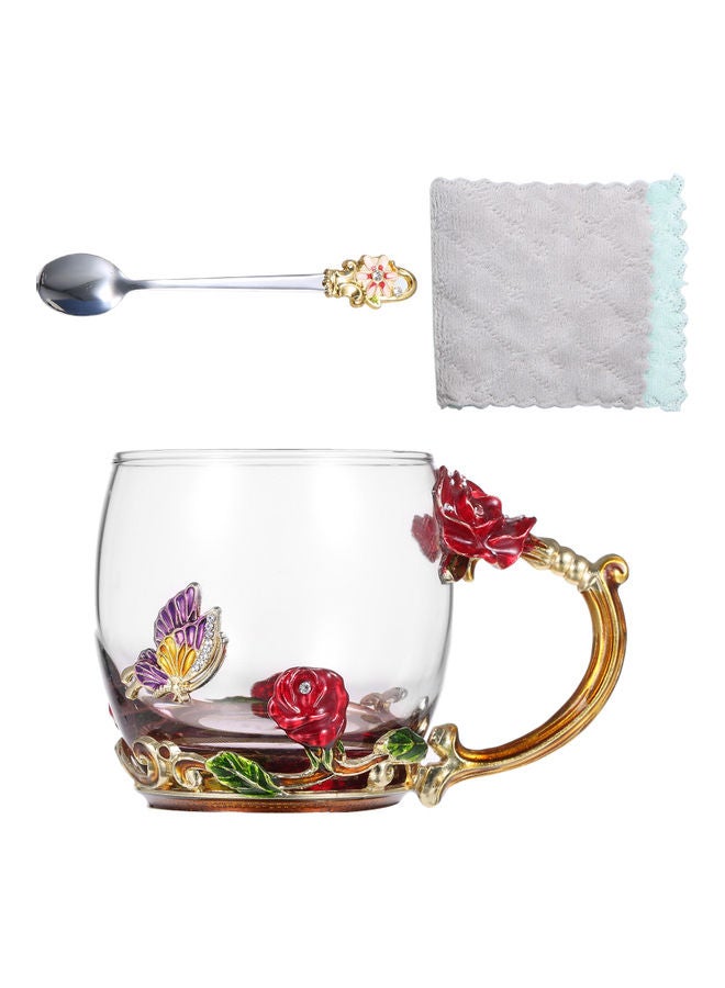 Handle Tea Coffee Cup with Spoon Cleaning Cloth Set 320ML brown - Image 3