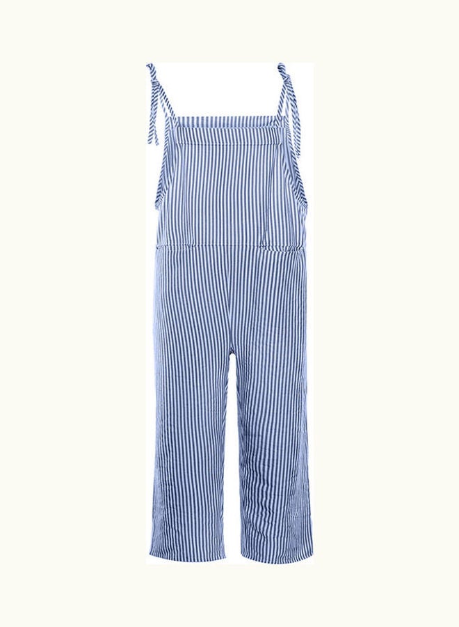 Generic - Casual Vertical Stripes Bib Overall Sleeveless Pockets Jumpsuit Blue - Image 1