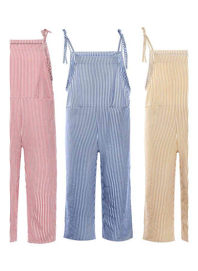 Generic - Casual Vertical Stripes Bib Overall Sleeveless Pockets Jumpsuit Blue - Image 1