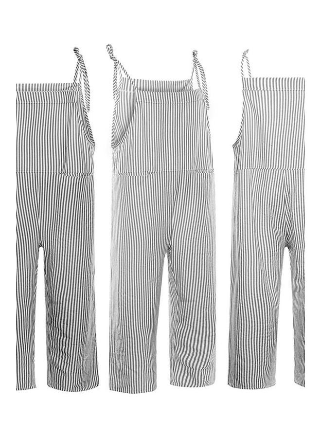 Generic - Casual Vertical Stripes Bib Overall Sleeveless Pockets Jumpsuit Blue - Image 1