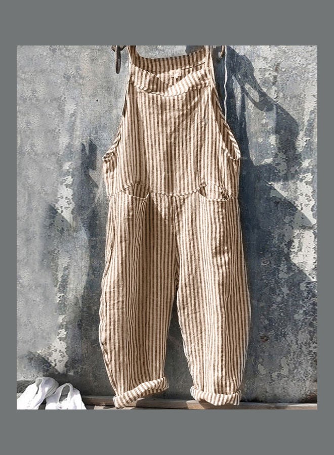 Generic - Casual Vertical Stripes Bib Overall Sleeveless Pockets Jumpsuit Blue - Image 1