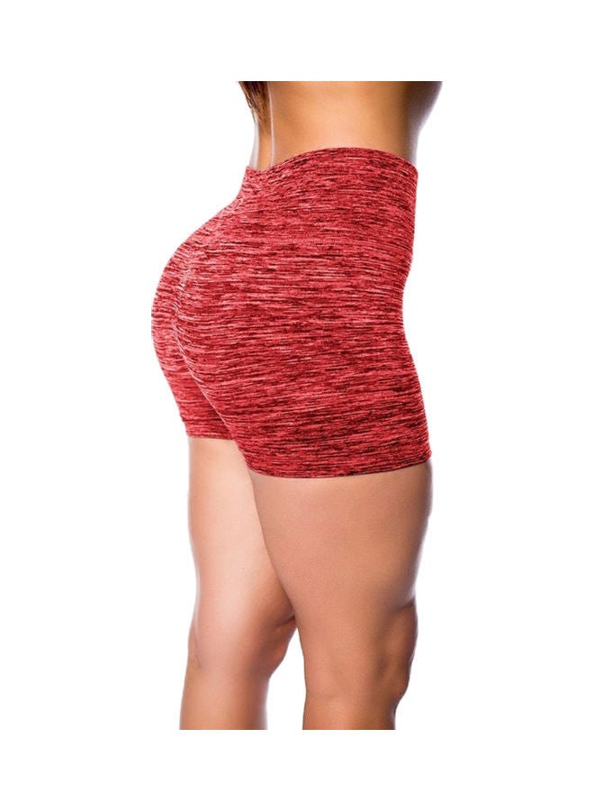 Women Elastic High Waist Shorts Slim Fit Yoga Pants Red 