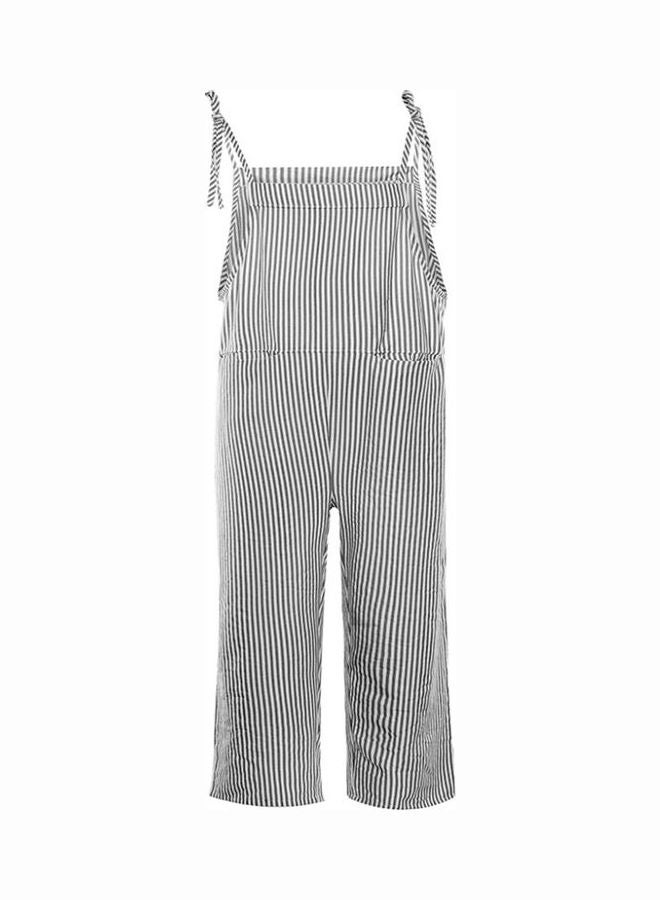 جمسوت كاجوال مريلة بخطوط عمودية بدون أكمام بجيوب رمادي