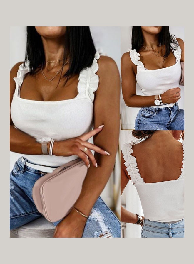 Ruffled Straps Backless Slim Blouse Top Black - Image 4