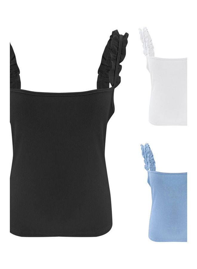 Ruffled Straps Backless Slim Blouse Top Black - Image 5
