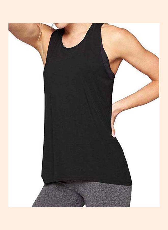 Sleeveless Raceback Back Crossing Loose Vest Sports T-shirt Black - Image 1