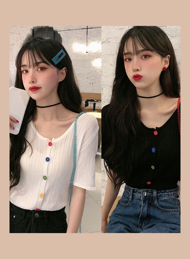 Women Ribbed Thin Blouse Black - Image 2