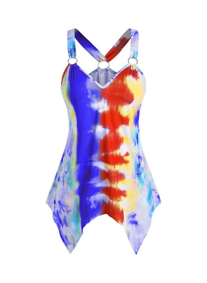 Fashion Summer V-Neck Sleeveless Tie Dye Irregular Hem Camisole Multicolour