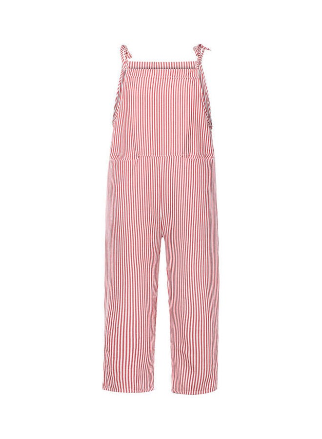 Generic - Casual Vertical Stripes Bib Overall Sleeveless Pockets Jumpsuit Red - Image 1