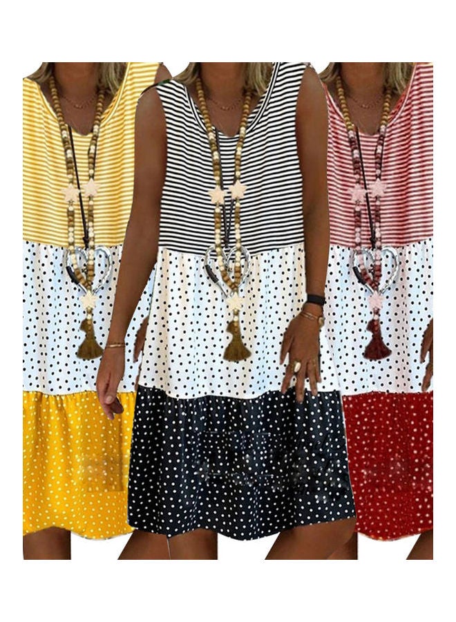 Casual Dot Stripe Patchwork Designed Dress Pink/White  - Image 3