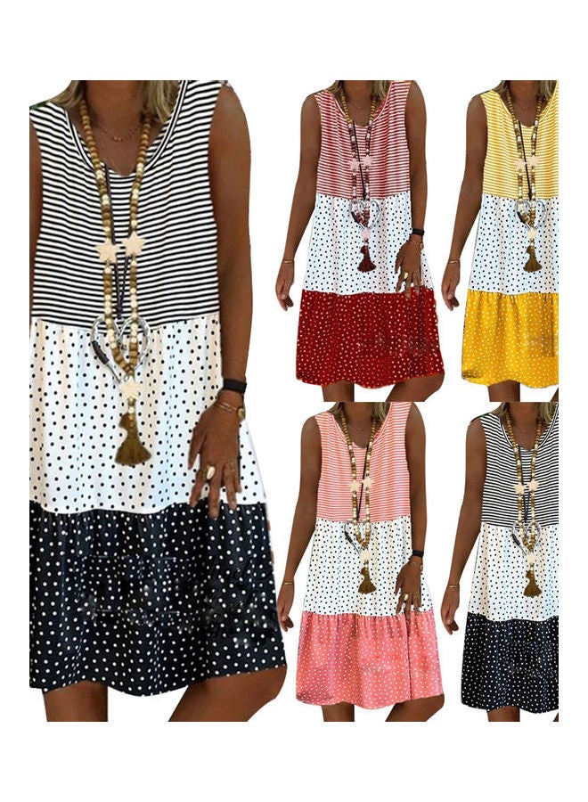 Casual Dot Stripe Patchwork Designed Dress Pink/White  - Image 2