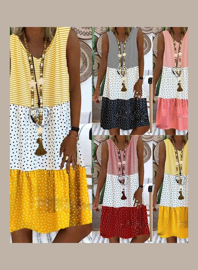Casual Dot Stripe Patchwork Designed Dress Pink/White  - Image 4