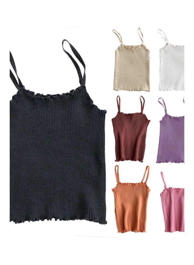 Women Solid Strappy Tank Top Black  - Image 5