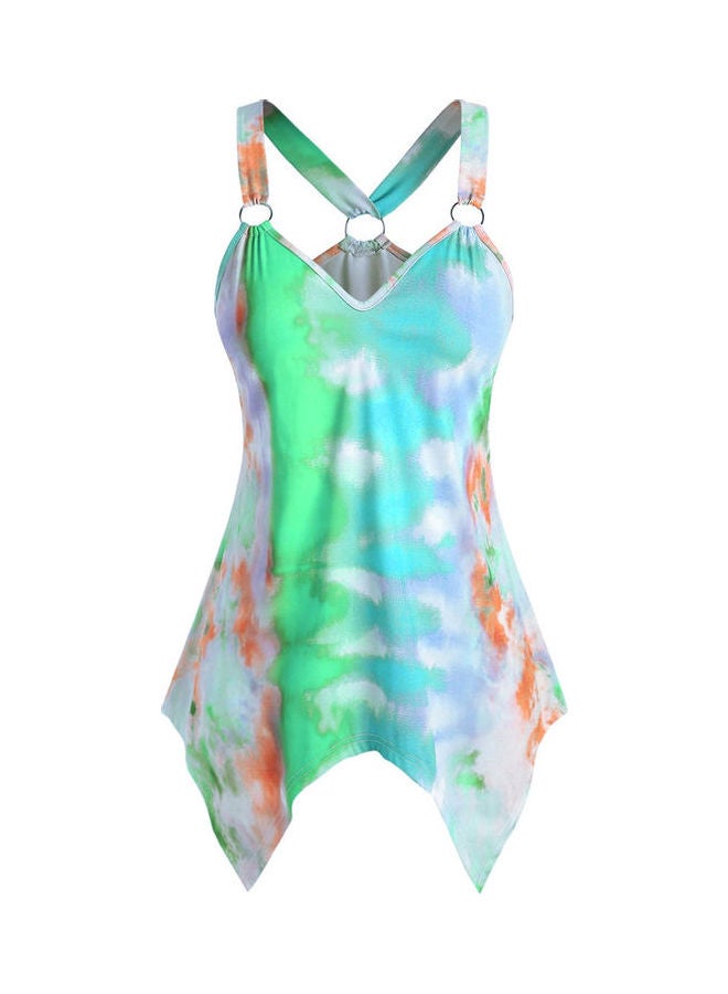 Fashion Summer V-Neck Sleeveless Tie Dye Irregular Hem Camisole Multicolour