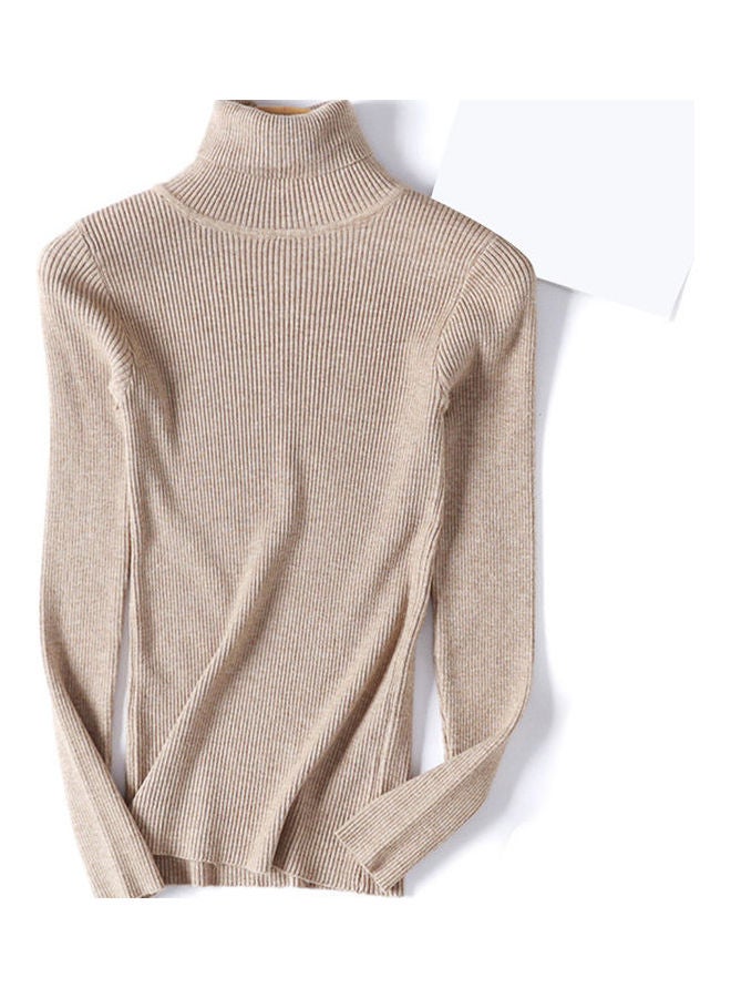 Turtleneck Pullover Sweater Beige 