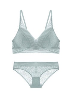2 Piece Solid Colour Bra And Brief Set Blue