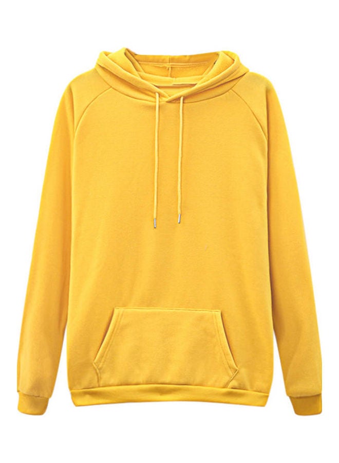 Solid Colour Loose Drawstring Hoodie Yellow