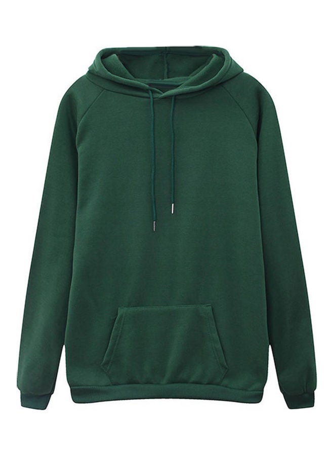Solid Colour Loose Drawstring Hoodie Green