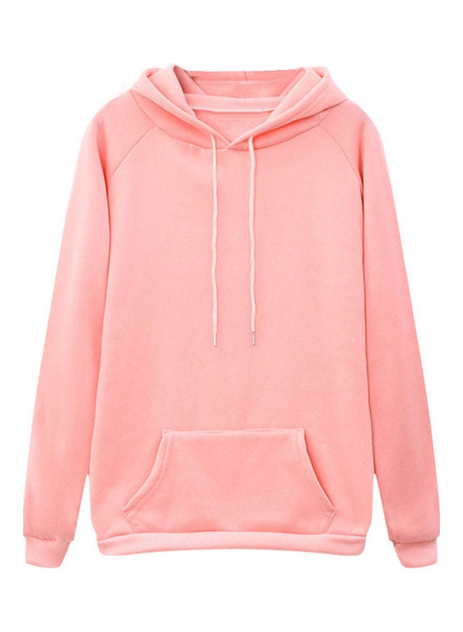 Solid Pattern Loose Drawstring Hoodie Pink