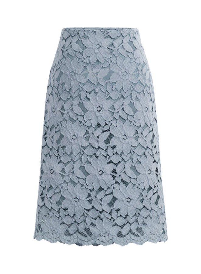 Elegant Solid Colour Midi Skirt Light Blue 