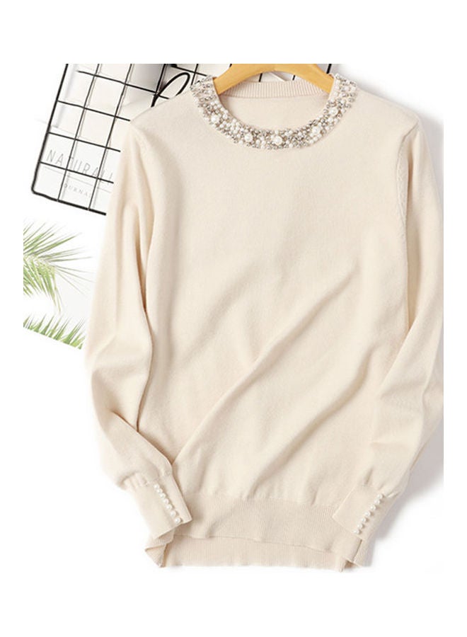Round-Neck Knitted Pullover Sweater Pink - Image 1
