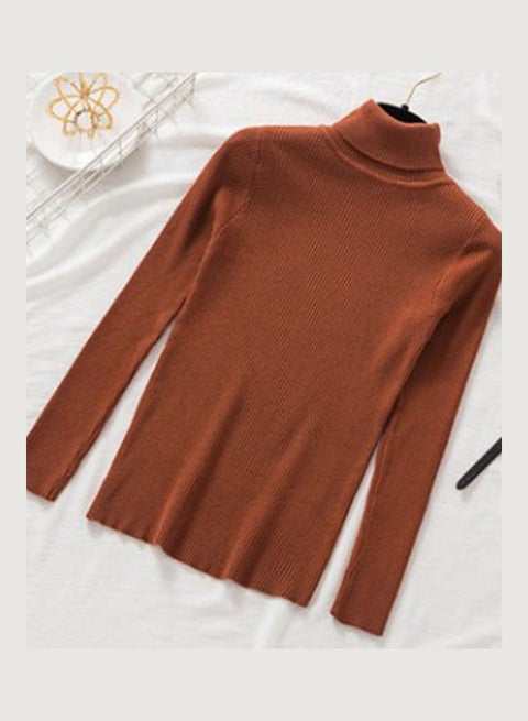 Turtleneck Pullover Sweater Brown