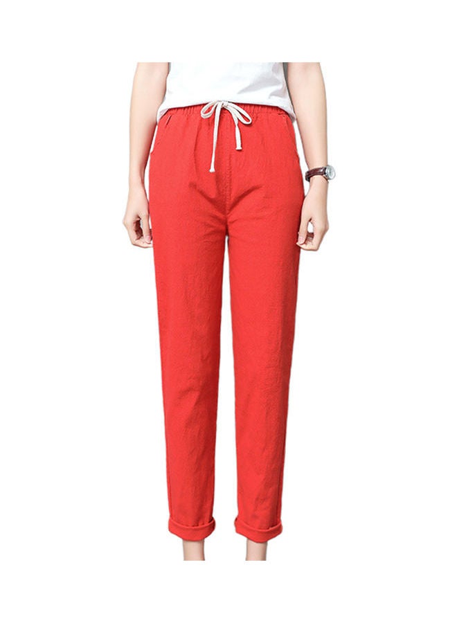 Solid Pattern Drawstring Closure Pants Red