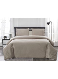 آيباما مجموعة غطاء لحاف من القطن مع غطائين للوسادة مزودان بسحاب للإغلاق cotton بني 68x90بوصة  - Image 1