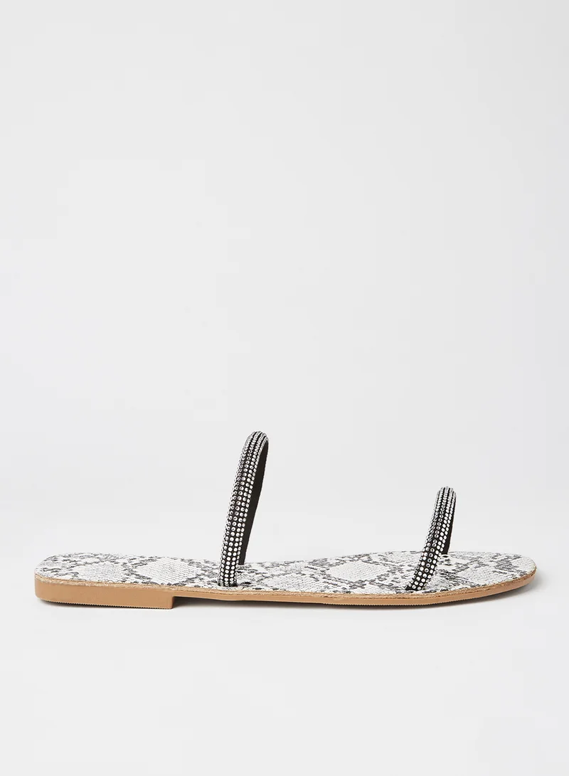 Qupid Castel Flat Sandals Grey Black