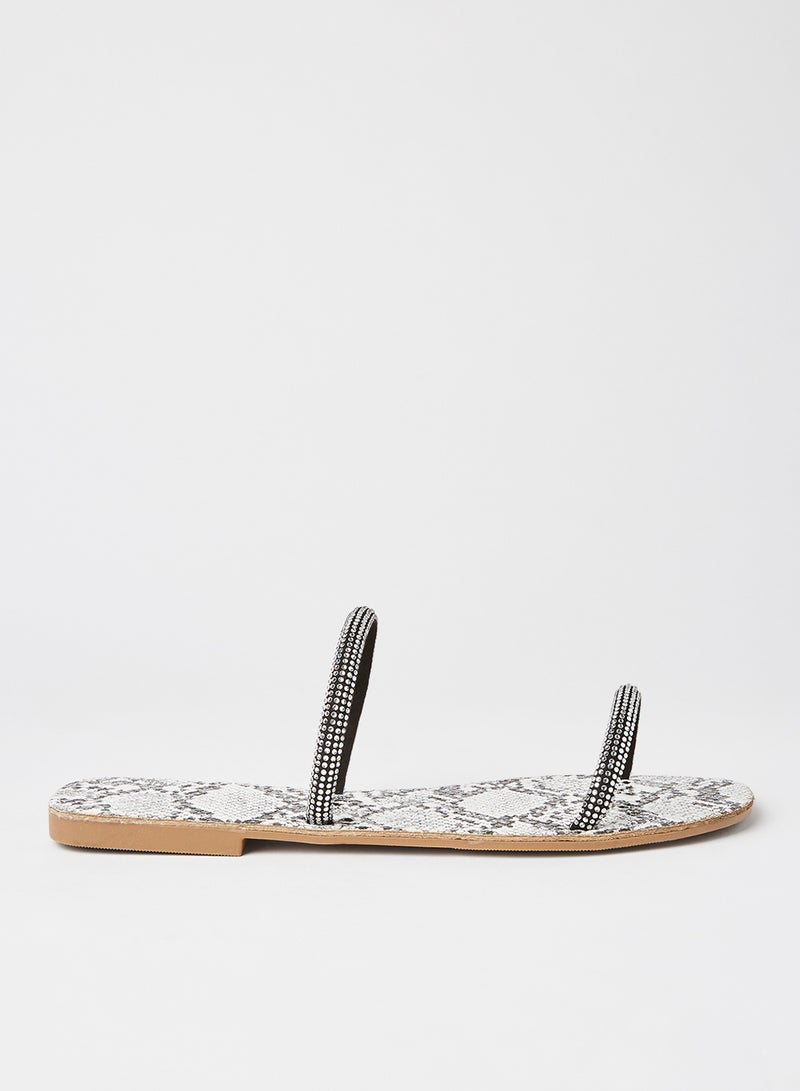 Qupid Castel Flat Sandals Grey Black - Image 1