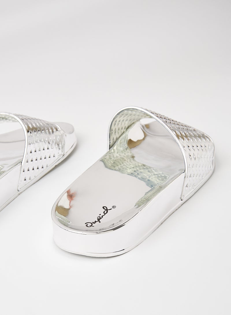 كيوبيد صندل مسطح كاستل فضي - Image 3