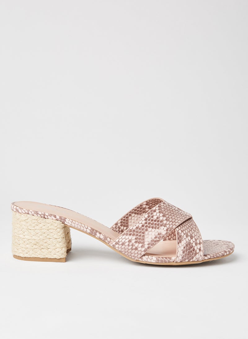 Qupid - Katz Snakeskin Print Sandals Blush - Image 1