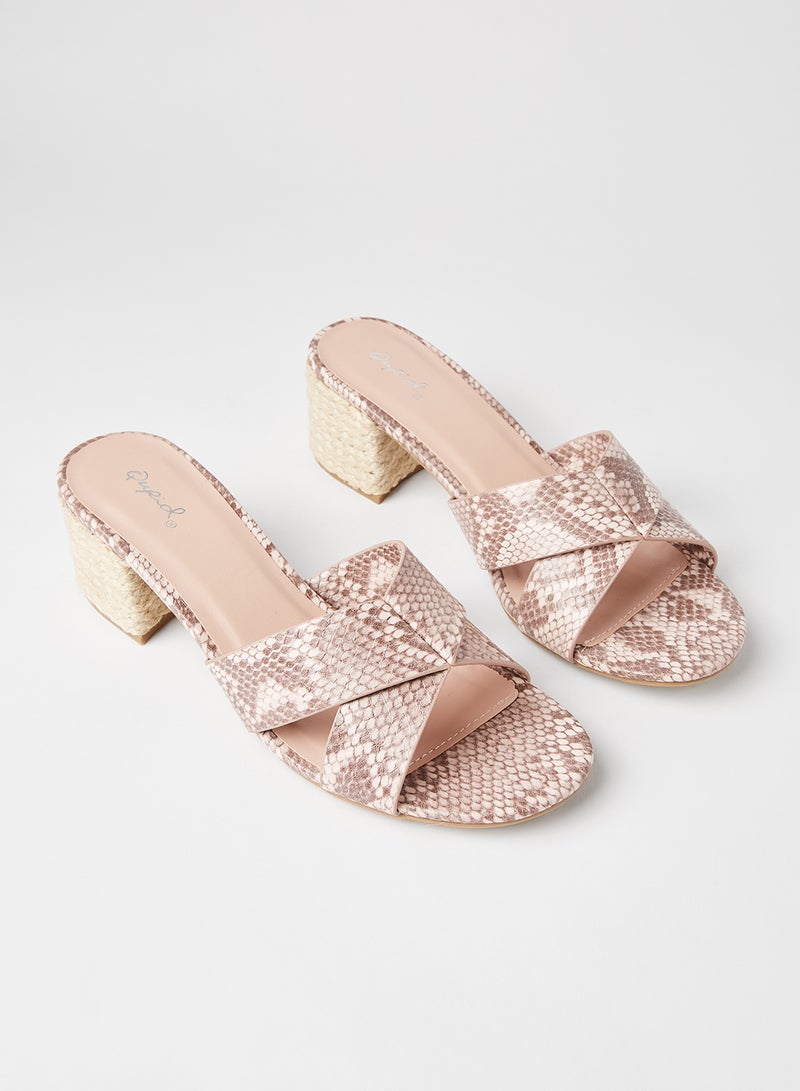 Qupid - Katz Snakeskin Print Sandals Blush - Image 1