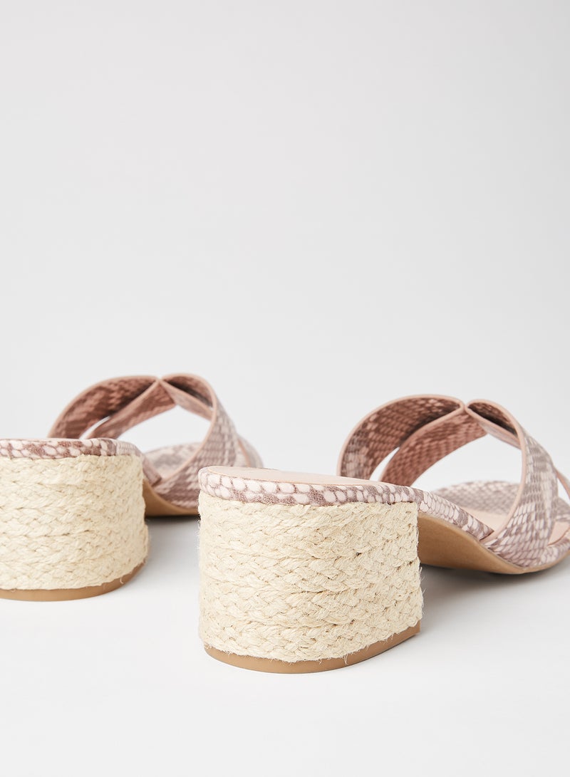Qupid - Katz Snakeskin Print Sandals Blush - Image 1