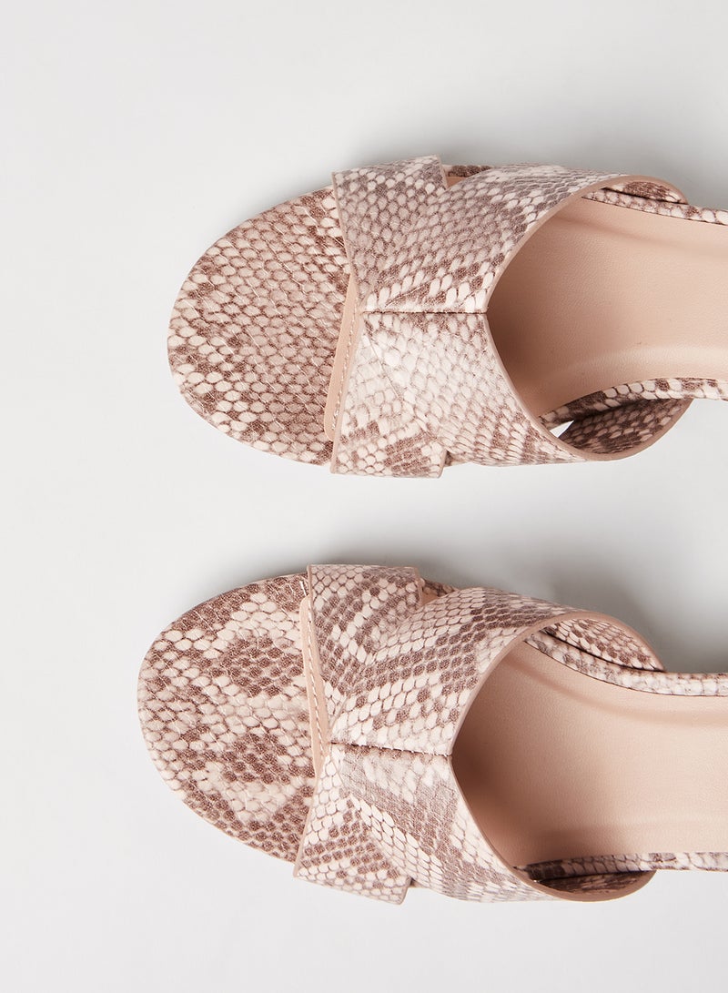 Qupid - Katz Snakeskin Print Sandals Blush - Image 1